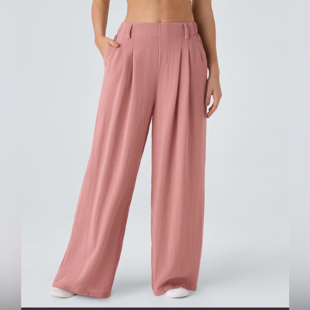 HALARA Wide-Leg Flowy Palazzo Linen-Feel Pants in Rosette
